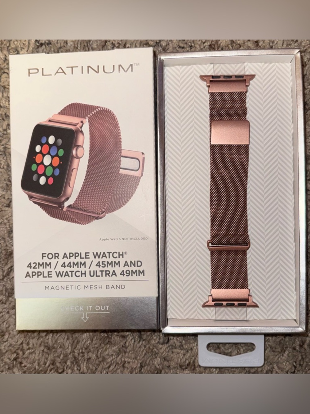 Platinum Rose Gold Magnetic Mesh Band for Apple Watch